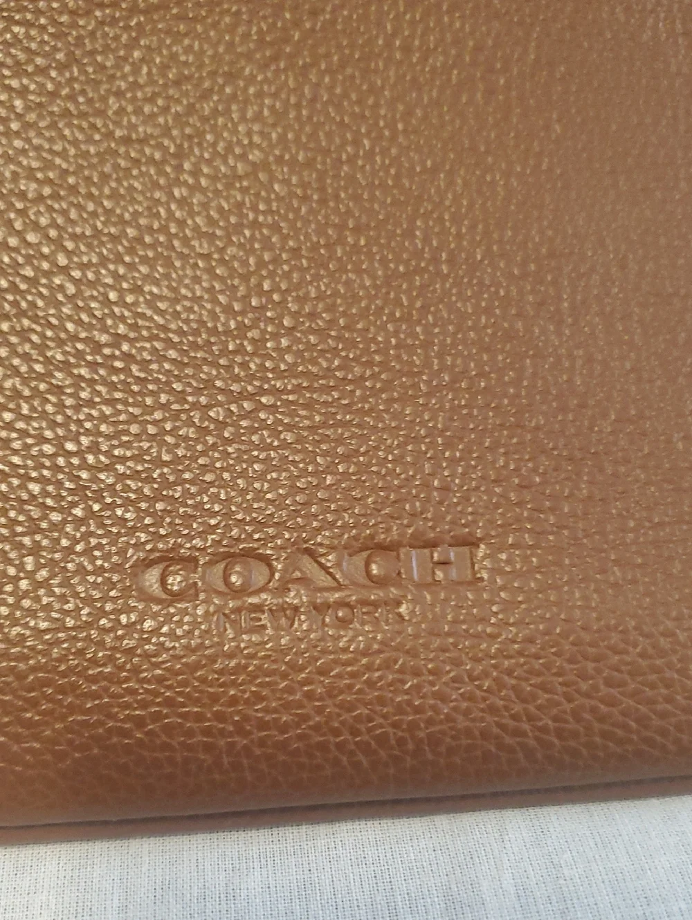 Coach Brown Leather Laptop Pouch with Navy and Cream Stripes